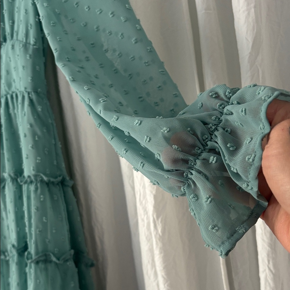 Altar'd State Teal Green Long-Sleeve Ruffle Tiered Mini Dress - Picture 7 of 10